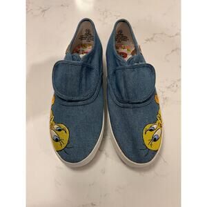 Vintage 90s Looney Tunes Tweety Bird Blue Velcro slip on flat shoes